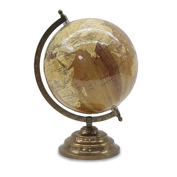 World Globe on Stand - Brown / Antique Gold