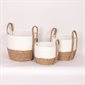 Round Straw Basket - White and Natural - Medium