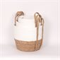 Round Straw Basket - White and Natural - Medium