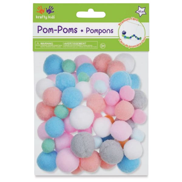 Pompons pastel assortis (48 pièces)