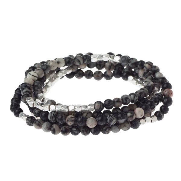 Stone Necklace & Bracelet - Black Network Agate