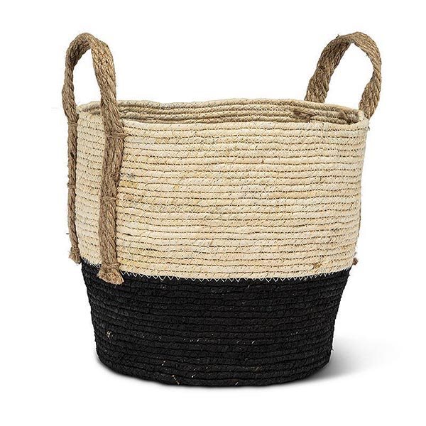 Panier en jute avec poignées - Noir et beige