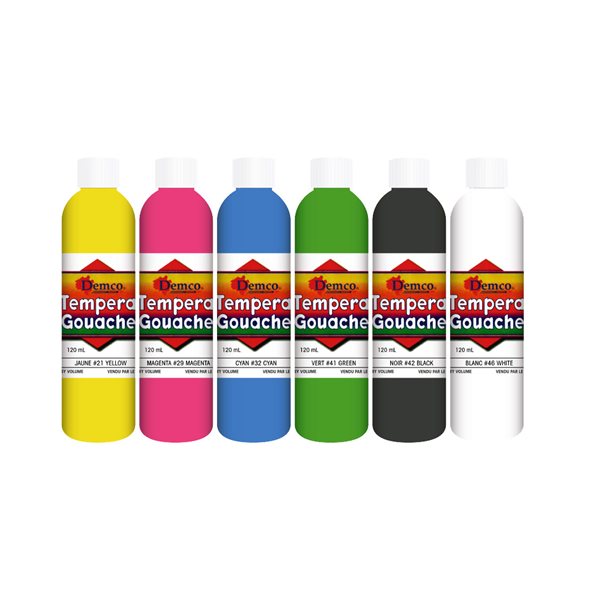 Gouache lavable (ensemble de 6 bouteilles) - Couleurs primaires